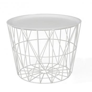 Mesa Auxiliar Redonda de Metal Blanco - Estilo Moderno - H 40 x D 52,5 cm