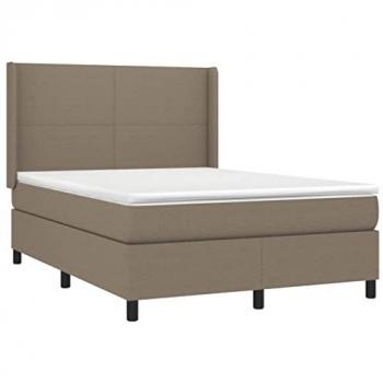 Cama Box Spring con Colchón y Luces LED, Tela Gris Taupe, 140x200 cm