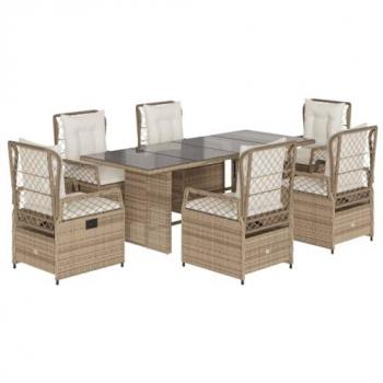 Set comedor de jardín 7 pzas con cojines ratán sintético beige