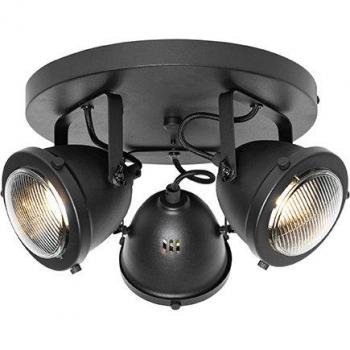 Foco industrial redondo negro orientable 3 luces Emado QAZQA acero negro
