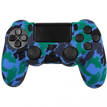 Funda de Silicona Camuflaje Azul Anti Caídas para Mando PS4/Slim/PRO Carcasa Protectora Cubierta de Goma Flexible
