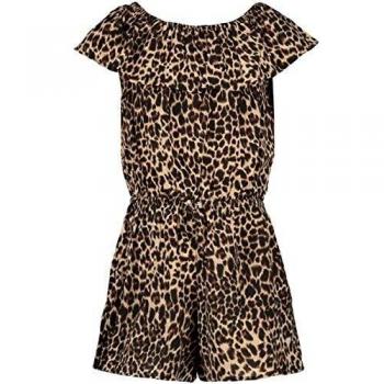 NAME IT Nkfvinaya SS Playsuit FF Noos Monos Cortos, Detalles: Impresión Leopardo Negro, 122 para Niñas