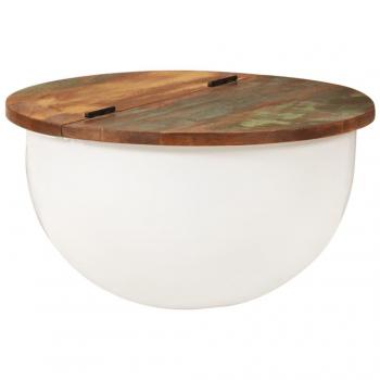 Mesa de centro de madera maciza reciclada 50x27 cm en color blanco y negro, ideal como mesita de salón, comedor o auxiliar