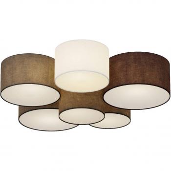 Lámpara de techo Laurenz de Lindby, 6 luces, gris, marrón, moderna, hecha de textura, tela y seda, adecuada para salón y comedor (E27)