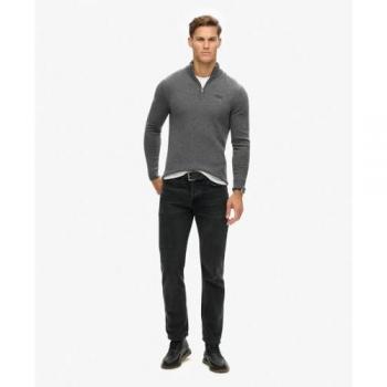 Superdry Essential Embroidered Knit Half Zip Sweater - Gull Grey Marl - Men's Size XXL