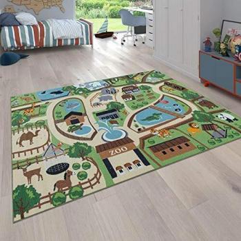 Alfombra de Juego Infantil Motivo Zoo Colorida 80x150 cm con diseño de tigre, oso y león