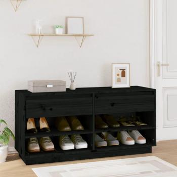 Zapatero negro de madera maciza de pino 110x34x52 cm