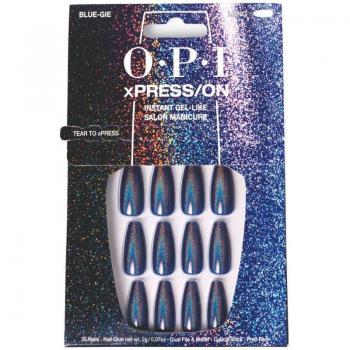 OPI xPRESS/ON Uñas Artificiales Adhesivas Blue-Gie - 30 Uñas, Color Azul Brillante