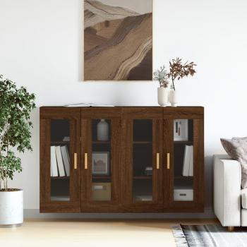 Armarios de pared 2 uds madera de ingeniería marrón roble vidaXL con manija de puerta en madera, mueble de almacenaje para salón, buffet, armario auxiliar y armario de almacenamiento