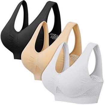 ZOEREA Sujetador Deportiva para Mujeres Cómodo Transpirable Tipo Chaleco Talla Grande Bra con Almohadilla para Fitness Run Ejercicio Medio Soporte 3 Pcs, XL