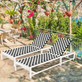 Adjustable Outdoor Wicker Chaise Lounge Chair with Wheels and Sturdy Metal Frame