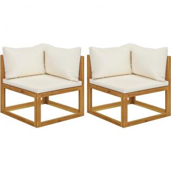 Sofás angulares modulares de 2 piezas con cojines de acacia de madera maciza