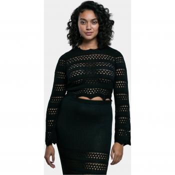 Urban Classics Women's Black Cropped Crochet Knit Sweater