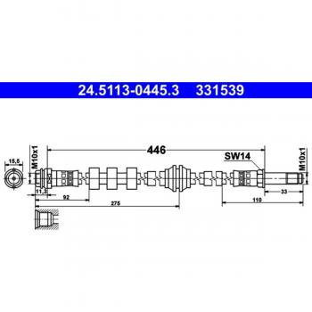Tubo de freno ATE 24.5113-0445.3 - Latiguillo de freno con alta resistencia, fabricado en materiales de calidad, diseñado para sistemas de frenos hidráulicos, compatible con múltiples modelos de vehículos