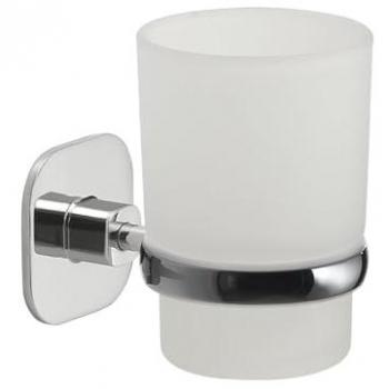 Portacepillos de acero inoxidable de pared con vaso de vidrio satinado Teide