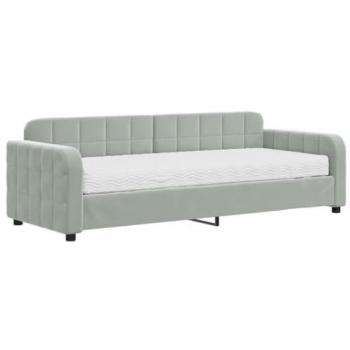 Sofá cama con colchón terciopelo gris claro 80x200 cm
