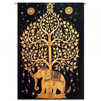 Baum Indische Hängende Algodón Wandtapisserie Doble Schwarz Hippie Dekor Wurf 84 x 56