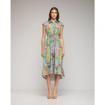Niza - Vestido camisero midi con motivos abstractos y volantes
