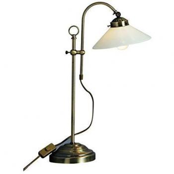 Lámpara de Mesa Retro Antiguo en Latón y Vidrio, Lámpara de Lectura y Escritorio E14 6871