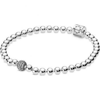 Pulsera Pandora de Cuentas Gruesas y Pavé en Plata de Ley | 21 cm