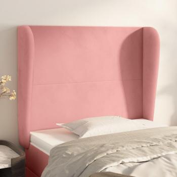 Cabecero de oreja rosa en terciopelo 103x23x118/128 cm