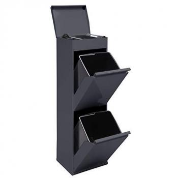 Cubo de Basura y Reciclaje de Acero Antracita con 2 Compartimentos (2x17L) y Bandeja Superior Multiusos - Arregui Top CR224-B