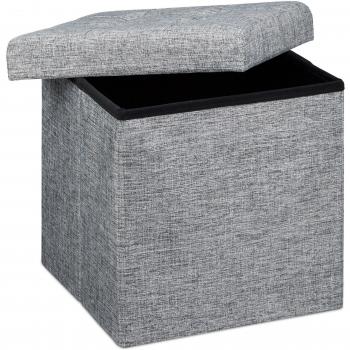 Relaxdays Taburete plegable, Reposapiés, Lino, 38x38x38 cm, Gris