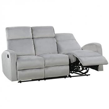 Sofá Recliner Manual de 3 Plazas en Terciopelo Gris Claro con Diseño Moderno y Función de Relajación