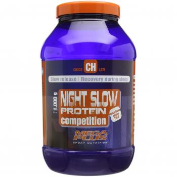 MEGA PLUS NIGHT SLOW PROTEIN COMPETITION - Complemento alimenticio a base de proteina de lenta absorción, Gaba y Triptófano - 1Kg, Chocolate con leche