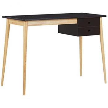 Escritorio para oficina en casa Beliani, madera MDF negra y madera clara, 106 x 48 cm, con cajón retro Ebeme