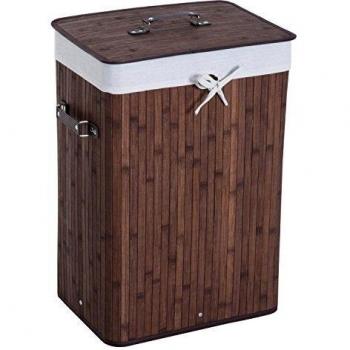 HOMCOM Cesto para Ropa Sucia Plegable con Tapa Cubo para Colada Cesta de Lavandería Rectangular Bambú 70L con Asas 40x30x60cm