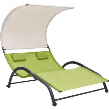 Double Sun Lounger with Green Textilene Canopy
