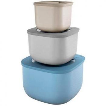 Set de 3 Contenedores Altos Herméticos Multicolores para Frigorífico/Freezer/Microondas - Guzzini Store&More Kitchen Active Design, 19.5 x 19.5 x 12.3 cm