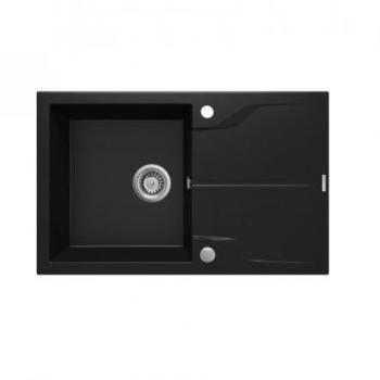 Fregadero de cocina de granito Deante Andante ZQN_N113, color negro mate, dimensiones 78 x 49 cm con escurridor