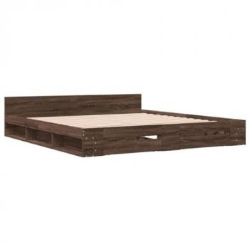 Cama con cajones de madera ingeniería marrón roble 180x200 cm