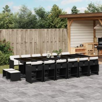 17-Piece Black Poly Rattan Garden Dining Set with Cushions
