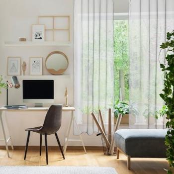 Cortina Visillo Semitranslúcida Tacto Extrasuave 100% Made in Spain - Pack x 2 Cortinas con Ollaos Metálicos Modelo Antracita Tamaño 140x260 cm Diseño Modern