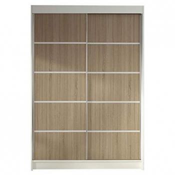 Armario Corredero Atlanta 150 Blanco y Roble Sonoma, 200x120x58cm, con 5 Estantes