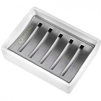 OneAmg Jabonera, jabonera de cerámica de jabón de acero inoxidable SUS 304 jabonera doble jabonera sin taladrar para ducha, baño, cocina, mantenga las barras de jabón secas y limpias, fácil limpieza