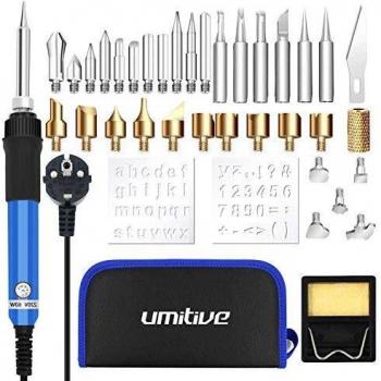 Umitive 37pcs kit pirograbador de madera 60w temperatura regulable250400z soldador pirografo electrico profesional para madera cuero escultura grabado