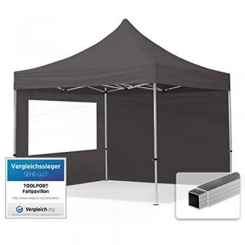 Carpa Plegable Toolport 3x3m con Laterales de Aluminio, Techo Repelente al Agua, Ventanas Panorámicas, Color Gris