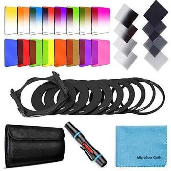 Fotover Juego de 24 filtros cuadrados ND graduados lente a todo color para Cokin P Series con anillos adaptadores