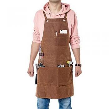 Delantal de trabajo para hombre de trabajo, resistente, lona encerada, ajustable, con 3 bolsillos grandes para ingenieros, carpintero, manualidades, cocina, jardín, cerámica, taller de artesanía