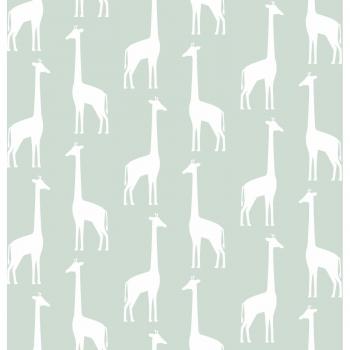 Papel pintado jirafas menta verde - 0,53 x 10,05 m - Estahome