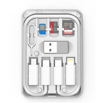 Kit Multifuncional de Cables y Adaptadores NB1508 Blanco con Soporte y Almacenaje de Tarjetas, 60W Max