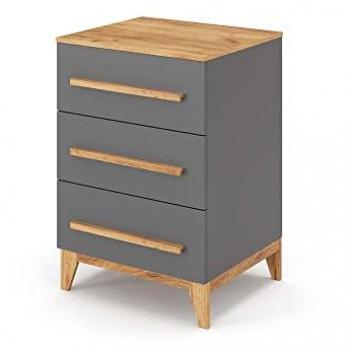 Aparador Malia Vitalispa, Gris/Roble, 60 x 88 cm, con 3 cajones para dormitorio
