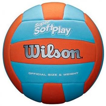 Wilson WTH90119XB Pelota de Voleibol Super Soft Play Cuero sintético Interior y Exterior, Unisex-Adult, Naranja/Azul, Tamaño Oficial