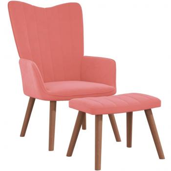 Sillón relax con reposapiés de terciopelo rosa