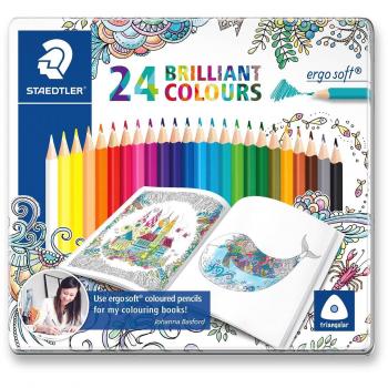 Lápices de colorear triangulares de Staedtler Ergosoft 157 SB12, color Assorted Tin of 24