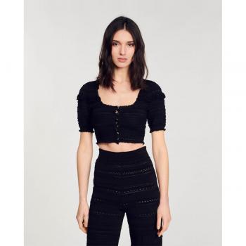Sandro Women's Black Knit Crop Top - Size Large